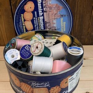 Granny’s Assorted Vintage Sewing Threads in Danish Butter Cookie Tin
